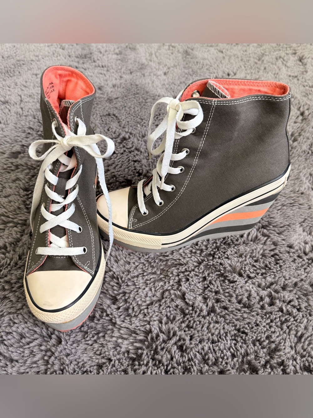 Rock & Candy Charcoal High-Top Wedges with Coral Accents